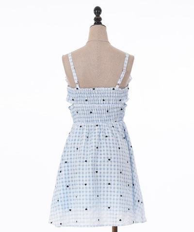 Heart Dot Embroidery Gingham Dress