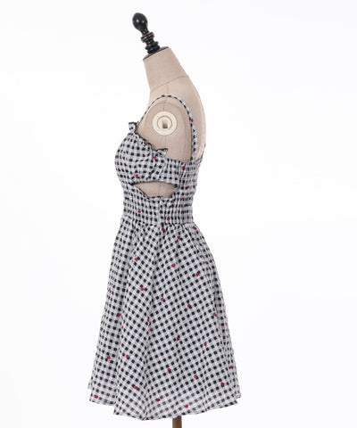 Heart Dot Embroidery Gingham Dress
