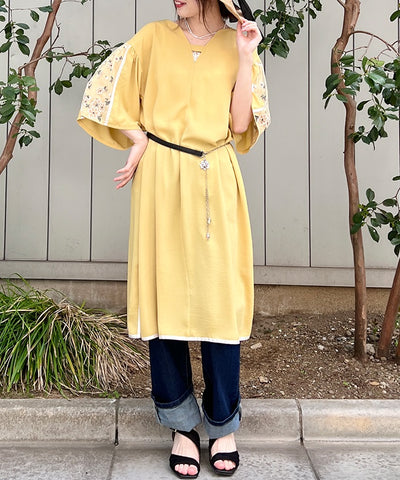 チュール×花刺繍ワンピース