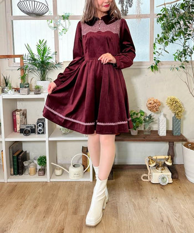 Lace Design Velour Dress