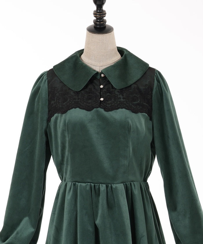 Lace Design Velour Dress