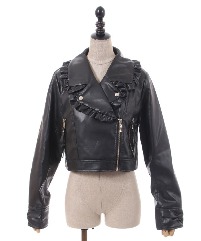 Frill Faux Leather Rider Jacket – axes femme from JAPAN