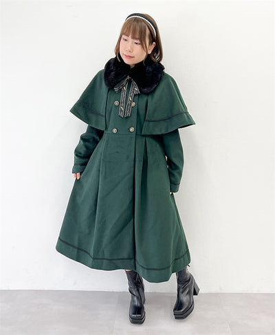 Fur Collar Cape Long Coat (Pre-order)