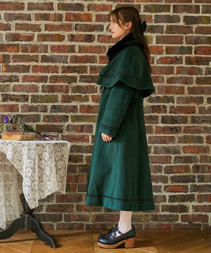 Fur Collar Cape Long Coat (Pre-order)
