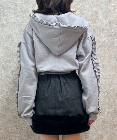 Embroidery Frill Cropped Hoodie