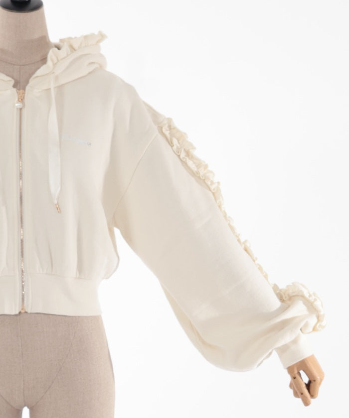 Embroidery Frill Cropped Hoodie