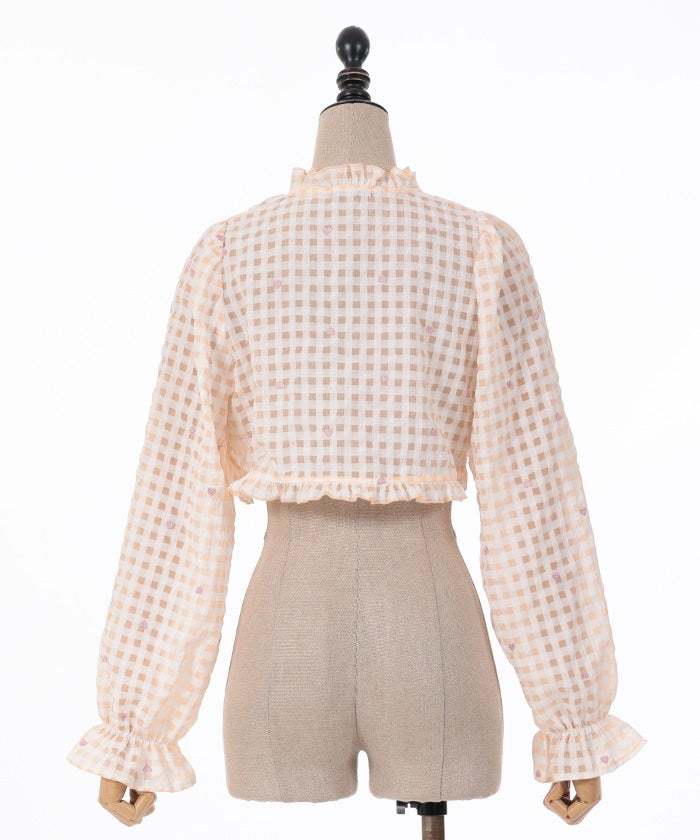 Heart Dot Embroidery Gingham Blouse