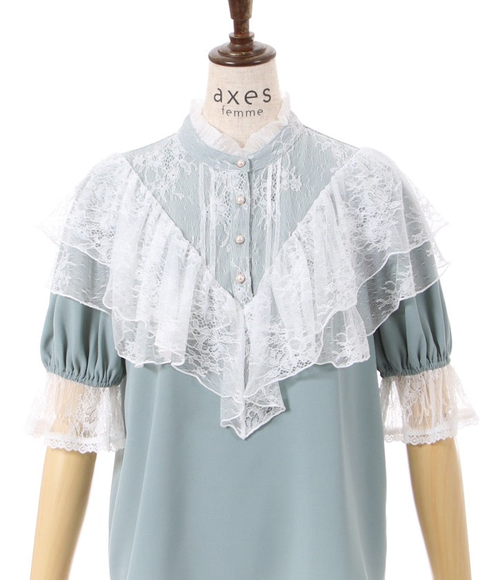 Yoke Panel Short-Sleeved Blouse