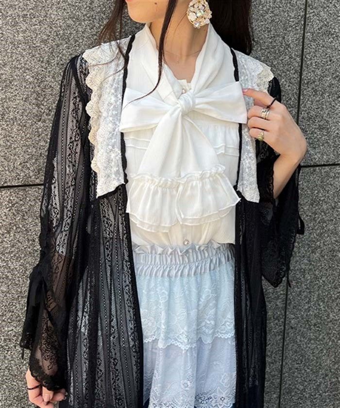 Sheer Frill Bowtie Blouse
