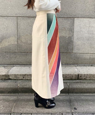 Gradient Stripes & Fusenryou Embroidery Skirt