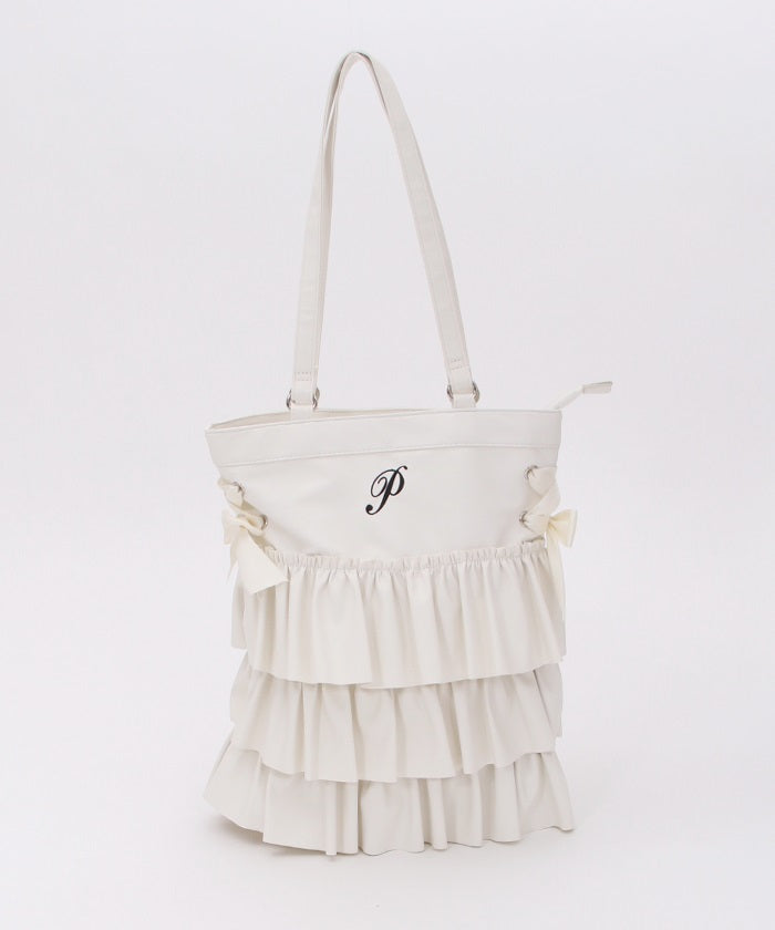 Faux Leather Frill Tote Bag