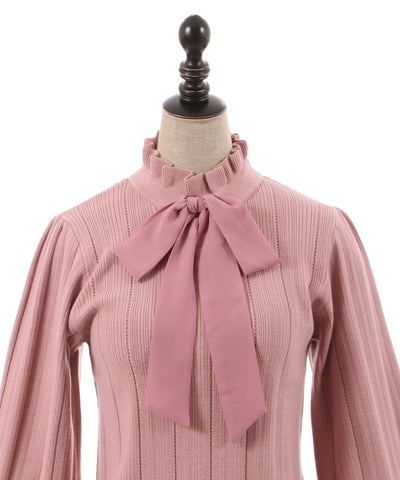 Knit Pullover With Chiffon Bowtie