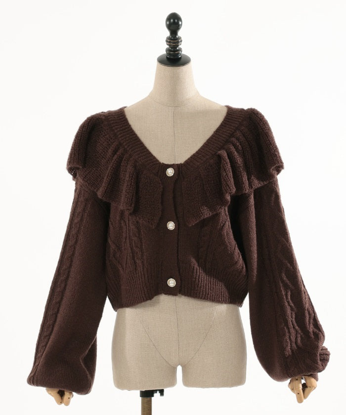 Frill Collar Cropped Knit Cardigan