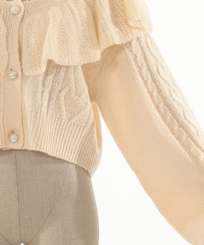 Frill Collar Cropped Knit Cardigan
