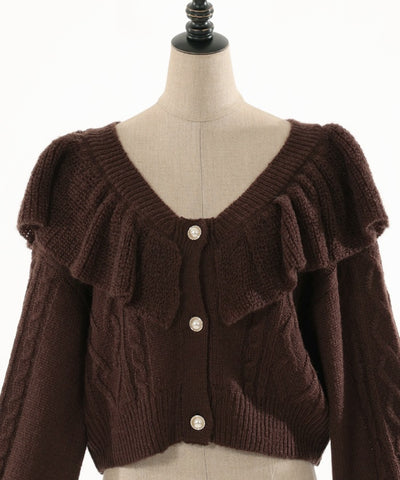 Frill Collar Cropped Knit Cardigan