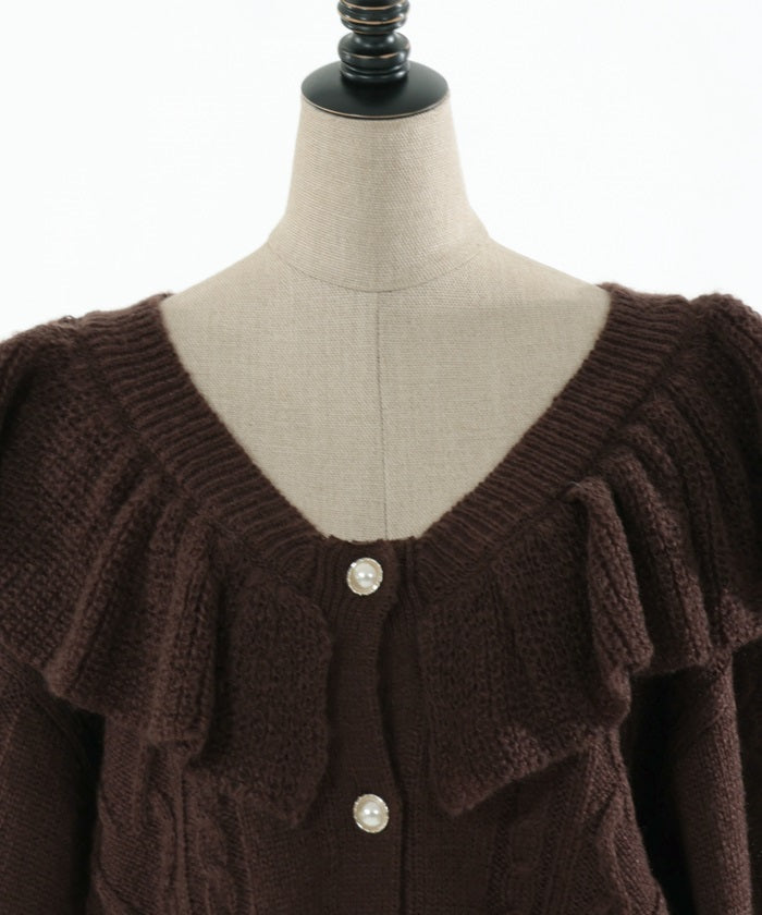 Frill Collar Cropped Knit Cardigan