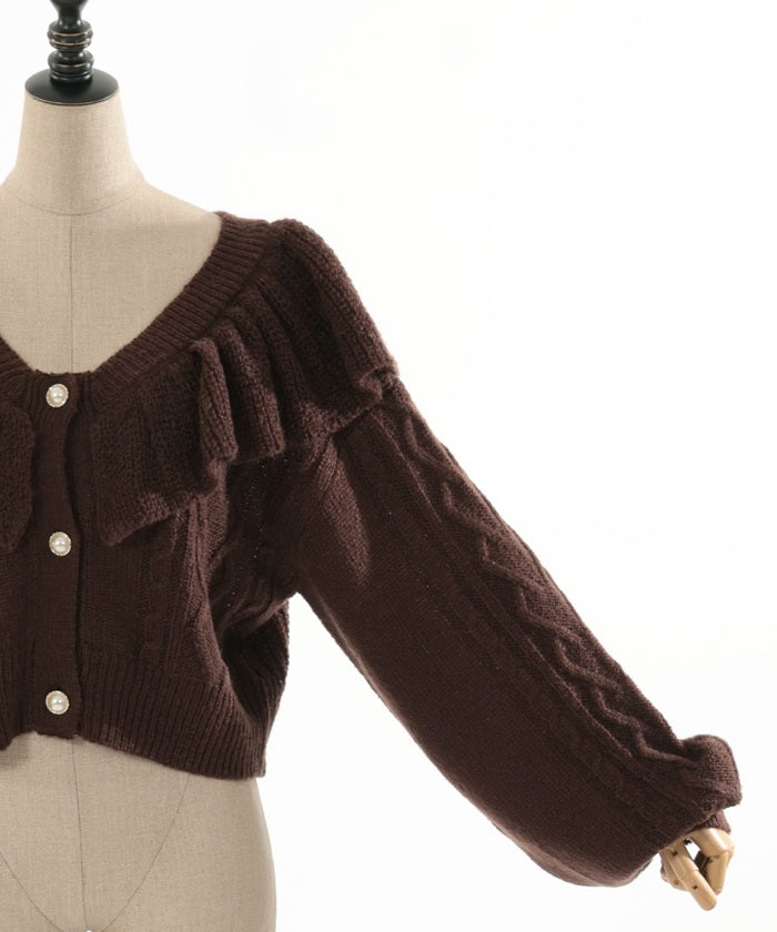 Frill Collar Cropped Knit Cardigan