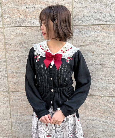 Strawberry Embroidery Knit Cardigan