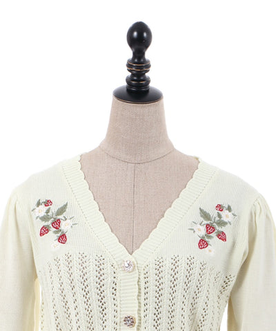 Strawberry Embroidery Knit Cardigan