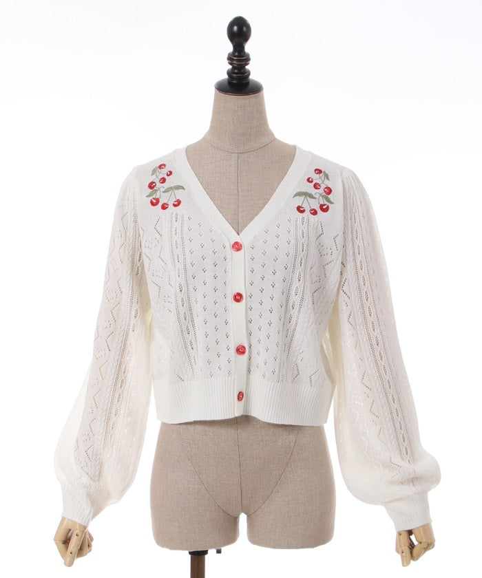 Cherry Embroidery Knit Cardigan
