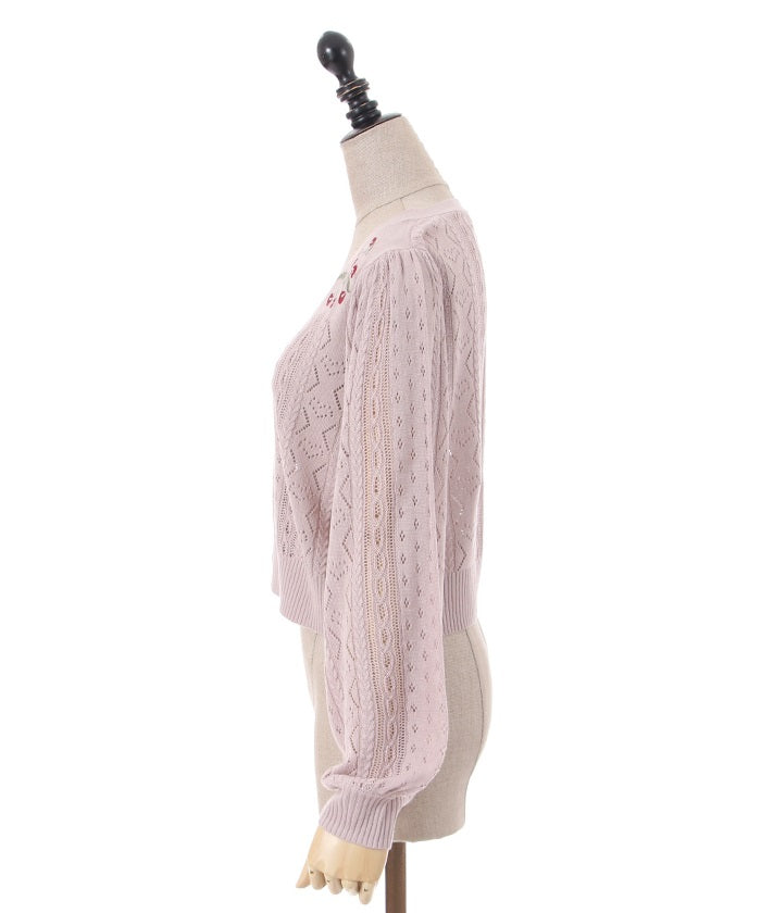 Cherry Embroidery Knit Cardigan