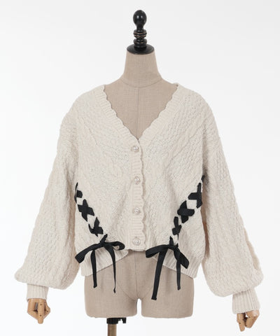 Lace-up Velour Mall Cardigan