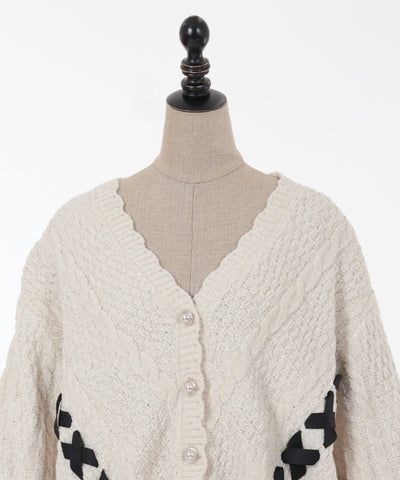 Lace-up Velour Mall Cardigan