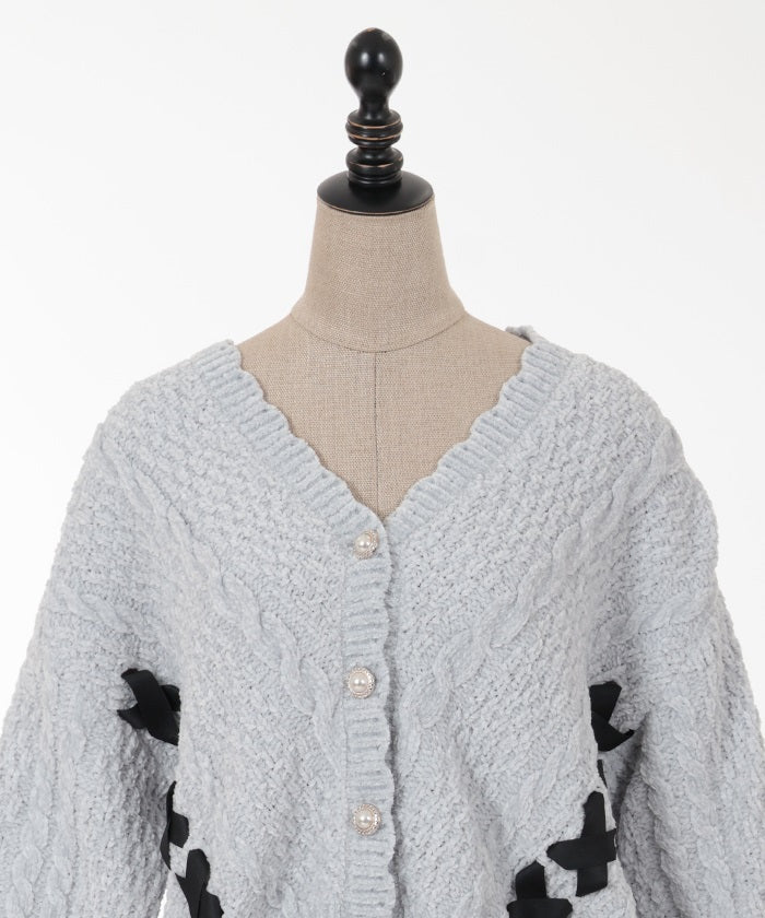 Lace-up Velour Mall Cardigan