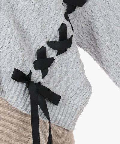 Lace-up Velour Mall Cardigan