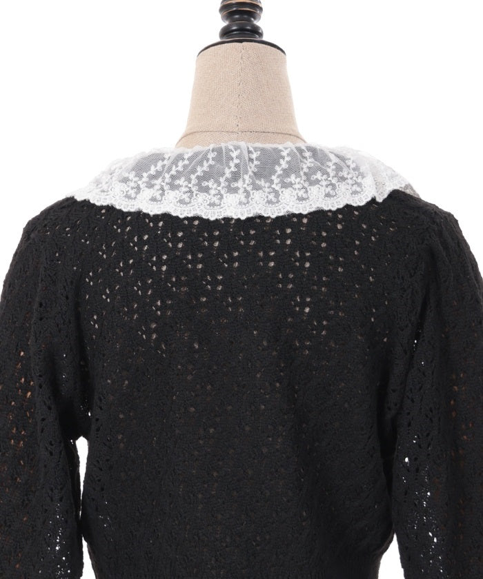 Lace Frill Collar Knit Cardigan