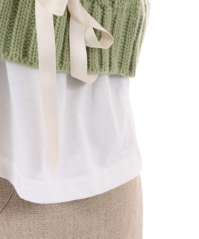 Cut-and-Sewn Pullover with Knit Vest