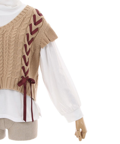 Cut-and-Sewn Pullover with Knit Vest
