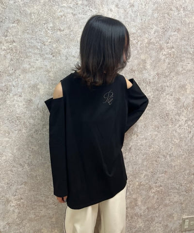 Embroidery Off-Shoulder Long T-Shirt
