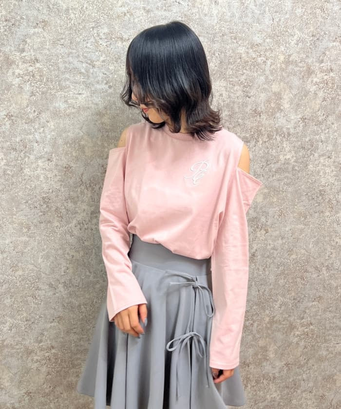 Embroidery Off-Shoulder Long T-Shirt