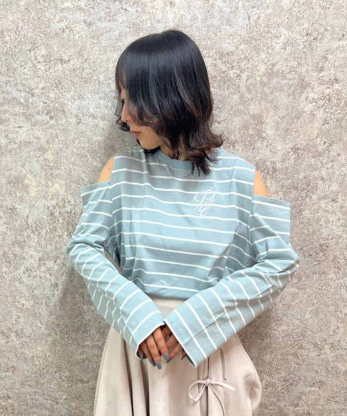 Embroidery Off-Shoulder Long T-Shirt