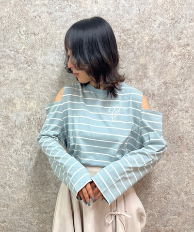 Embroidery Off-Shoulder Long T-Shirt