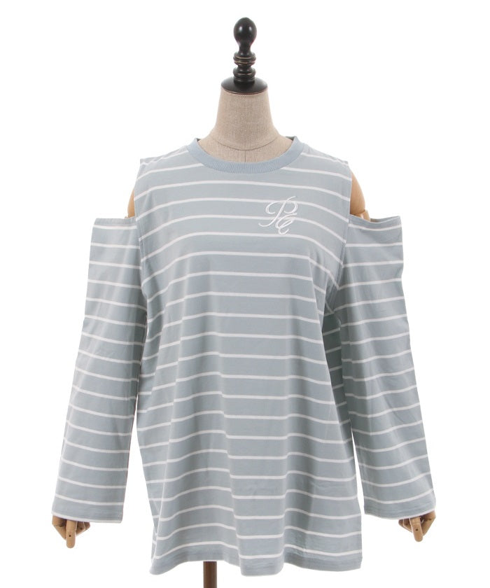 Embroidery Off-Shoulder Long T-Shirt