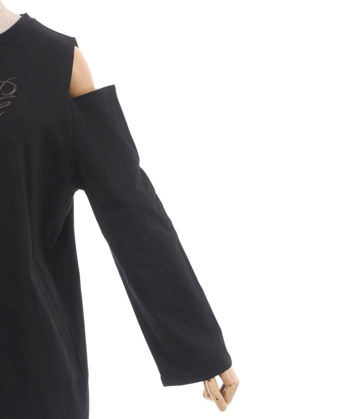 Embroidery Off-Shoulder Long T-Shirt