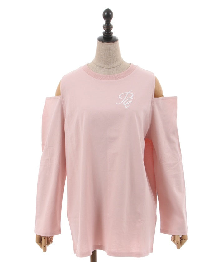 Embroidery Off-Shoulder Long T-Shirt