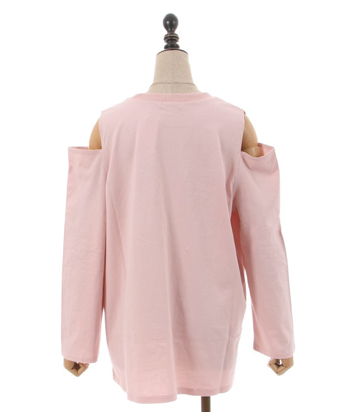 Embroidery Off-Shoulder Long T-Shirt