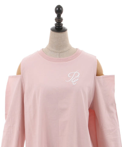 Embroidery Off-Shoulder Long T-Shirt
