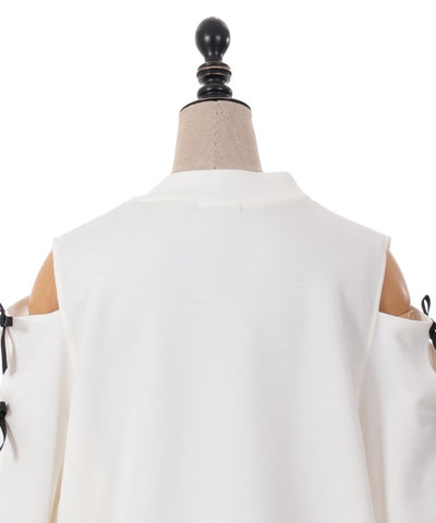Open Shoulder Ribbon Design Pullover